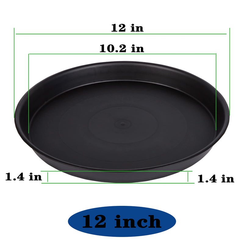 Bleuhome 6 Pack of 12 inch Plant Saucer  Heavy Duty Plastic Plant Saucer 12 inch Round  Plant Tray for Pots  Flower Saucers for Indoors  Garden Plate Bowls  Trays for Planter 10""/11""/12"" (Black) - Image 2